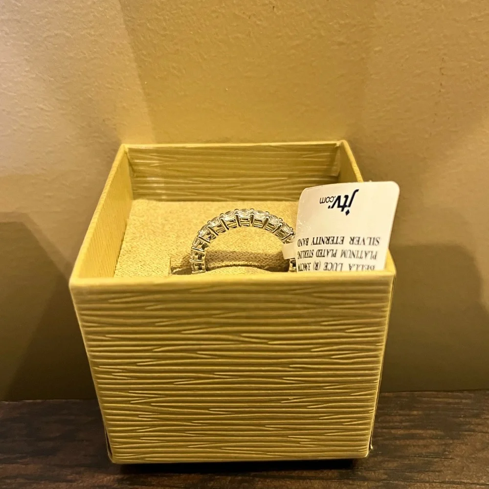 New JTV Cubic Zirconia in Platinum Over Sterling Silver Eternity Ring  Sz 8 - Picture 2 of 8